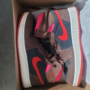 Brown and Pink High-Top Sneakers